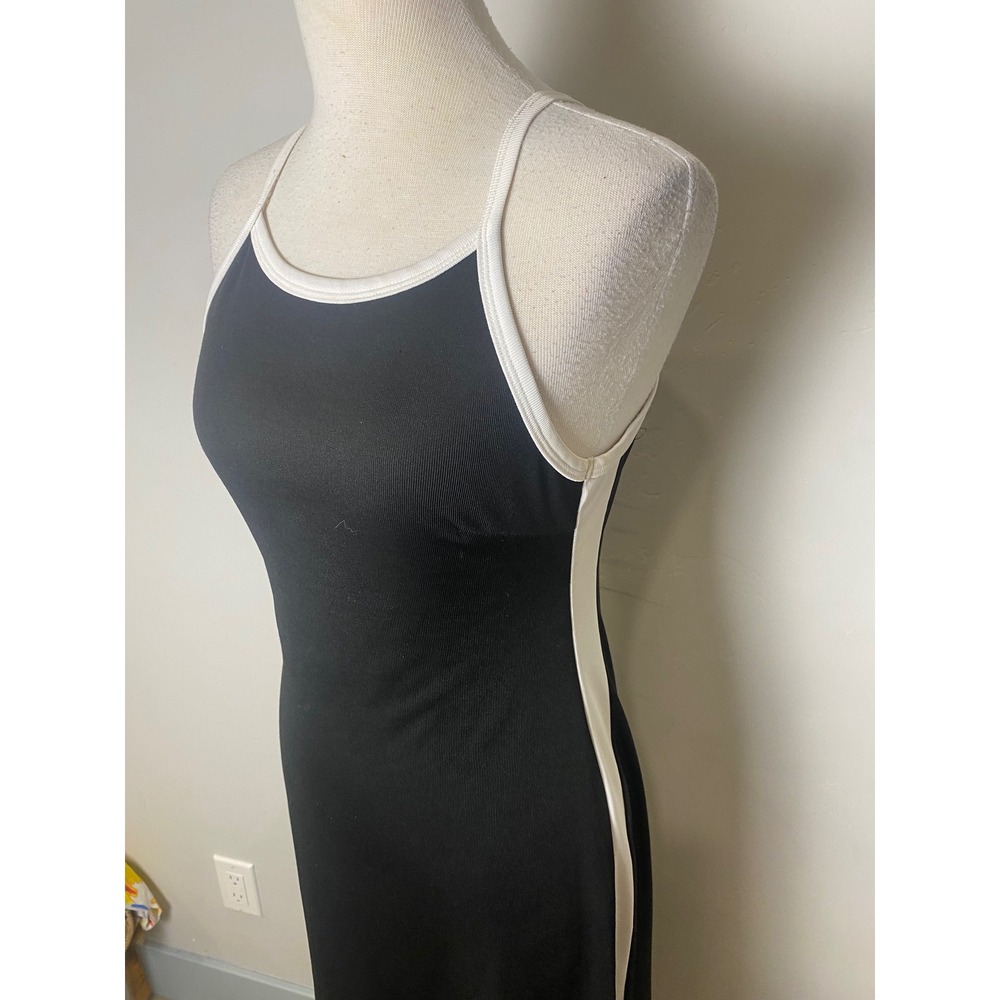 Vintage 90s Charlotte Russe Black White Stripe Maxi Dress Bodycon Sporty Halter